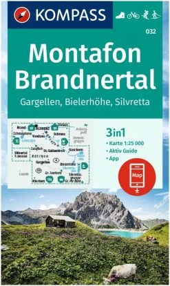 Kompass Carte Randonnée 032 Montafon, Brandnertal, Gargellen, Bielerhöhe, Silvretta