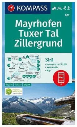 Kompass Carte Randonnée 037 Mayrhofen, Tuxer Tal, Zillergrund