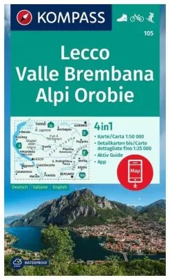 Kompass Carte Randonnée 105 Lecco, Valle Brembana, Alpi Orobie