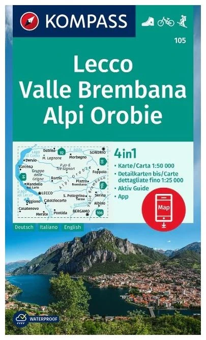 Kompass Carte Randonnée 105 Lecco, Valle Brembana, Alpi Orobie 3 Kompass Carte Randonnée 105 Lecco, Valle Brembana, Alpi Orobie