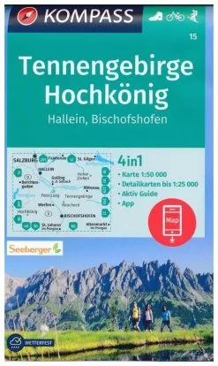 Kompass Carte Randonnée 15 Tennengebirge, Hochkönig, Hallein, Bischofshofe