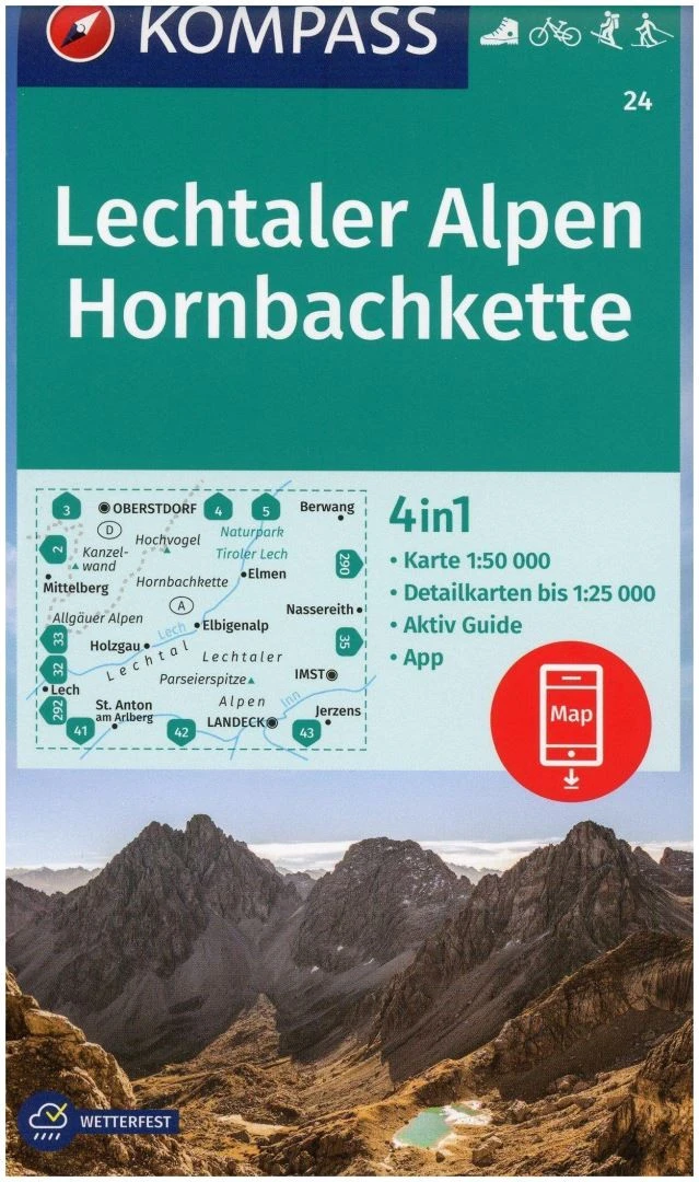 Kompass Carte Randonnée 24 Lechtaler Les Alpes, Hornbachkette 3 Kompass Carte Randonnée 24 Lechtaler Les Alpes, Hornbachkette