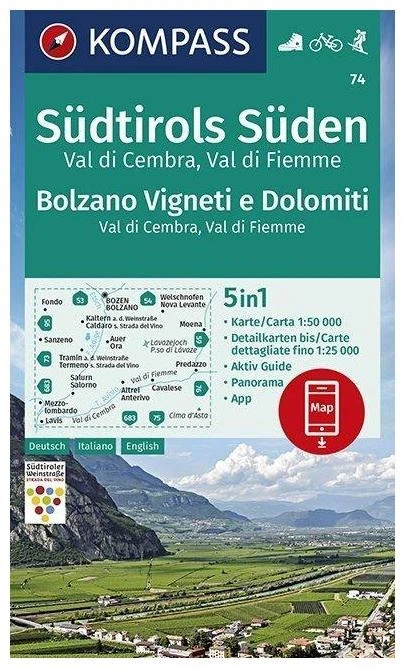 Kompass Carte Randonnée 74 Südtirols Süden, Bolzano Vigneti E Dolomiti 3 Kompass Carte Randonnée 74 Südtirols Süden, Bolzano Vigneti E Dolomiti