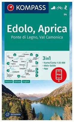 Kompass Carte Randonnée 94 Edolo, Aprica, Ponte DO Legno